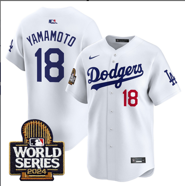 Men MLB Los Angeles Dodgers #18 Yamamoto white 2024 World Series Champions Patch Limited Jersey20241105 style 2